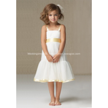 A-line Wide Straps Knee-length Satin Organza Flower Girl Dress